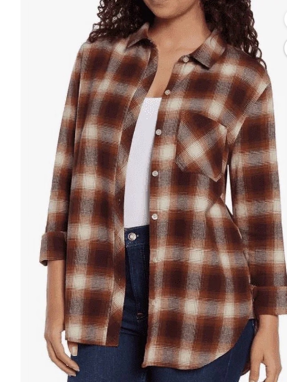 Gap Moana Plaid Hi-Low Hem Relaxed Fit Flannel Moana Plaid Maroon/Cream Size M